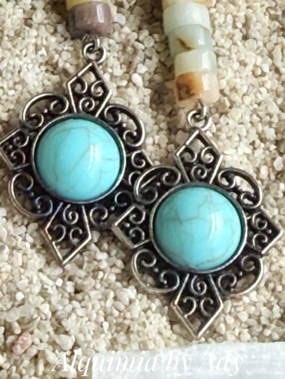 BIG TURQUOISE SUN + AMAZONITE DUSTER dangle earrings - Picture 3 of 6